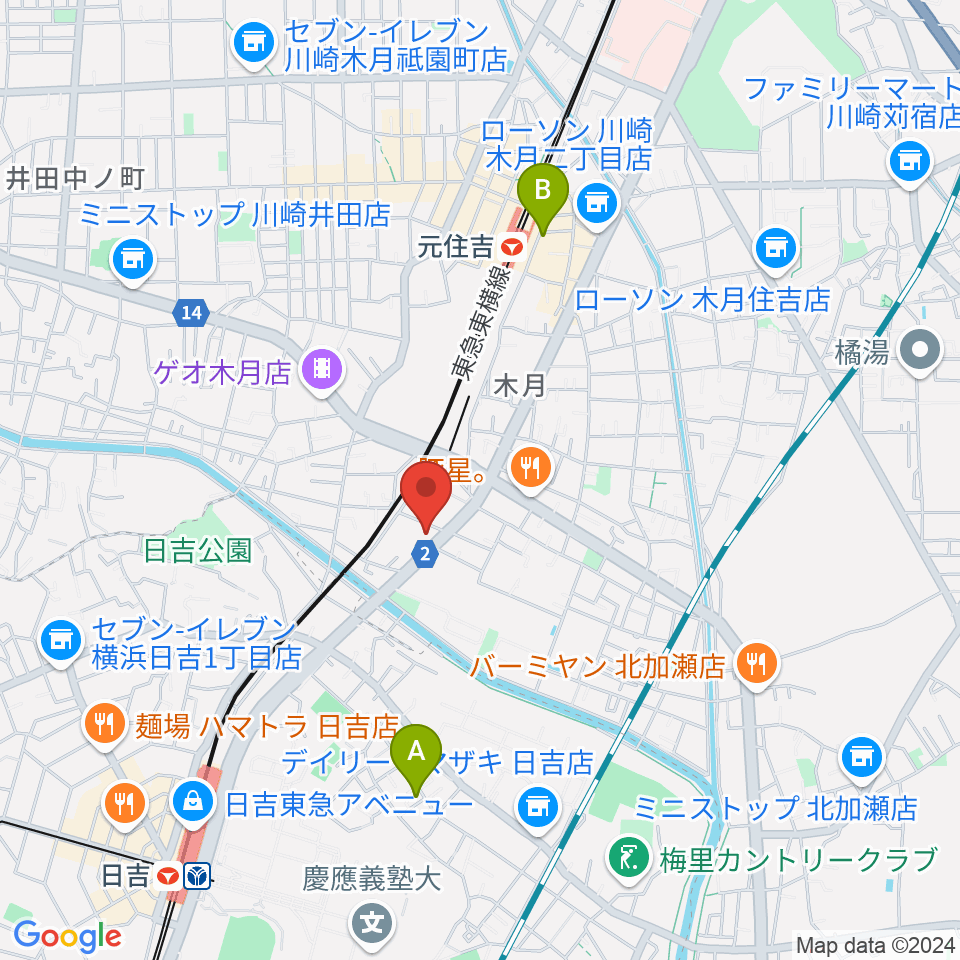 有隣堂 日吉ミュージックセンター周辺のホテル一覧地図