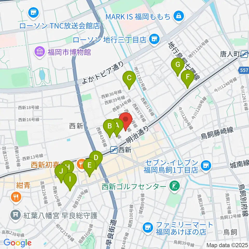 ヤマハ西新センター周辺のホテル一覧地図