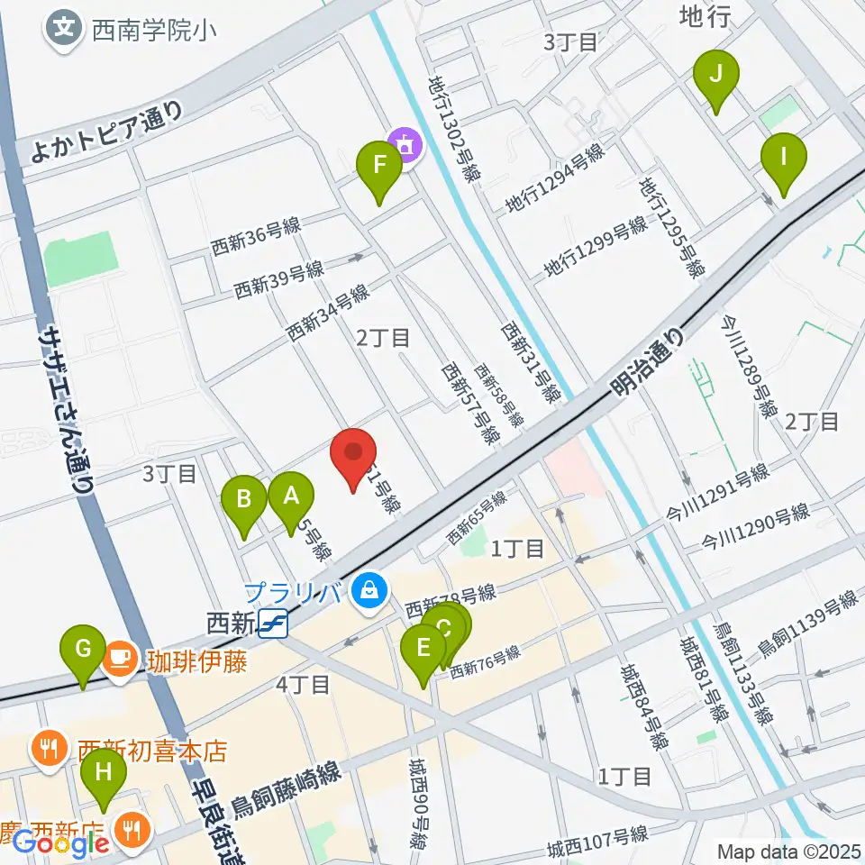 ヤマハ西新センター周辺のホテル一覧地図