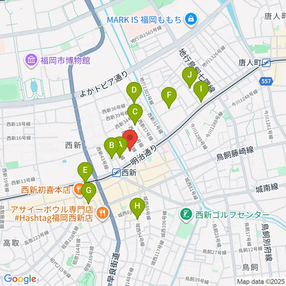 ヤマハ西新センター周辺のホテル一覧地図