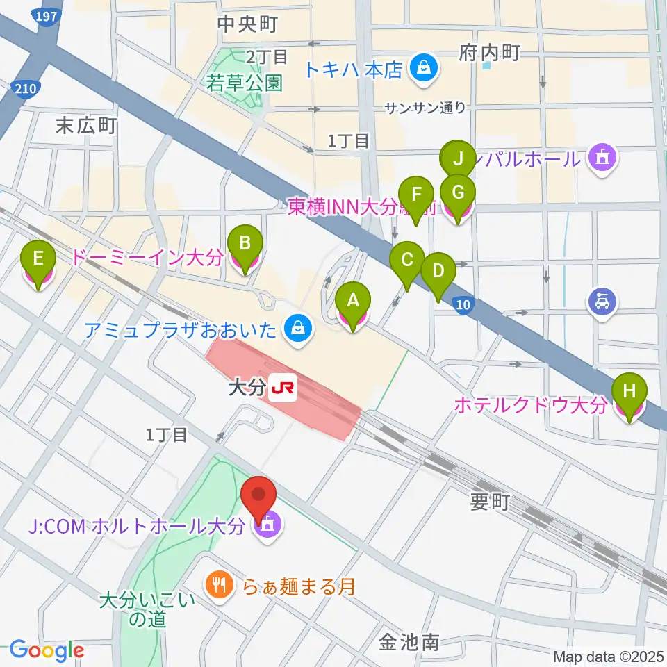 J:COM ホルトホール大分周辺のホテル一覧地図