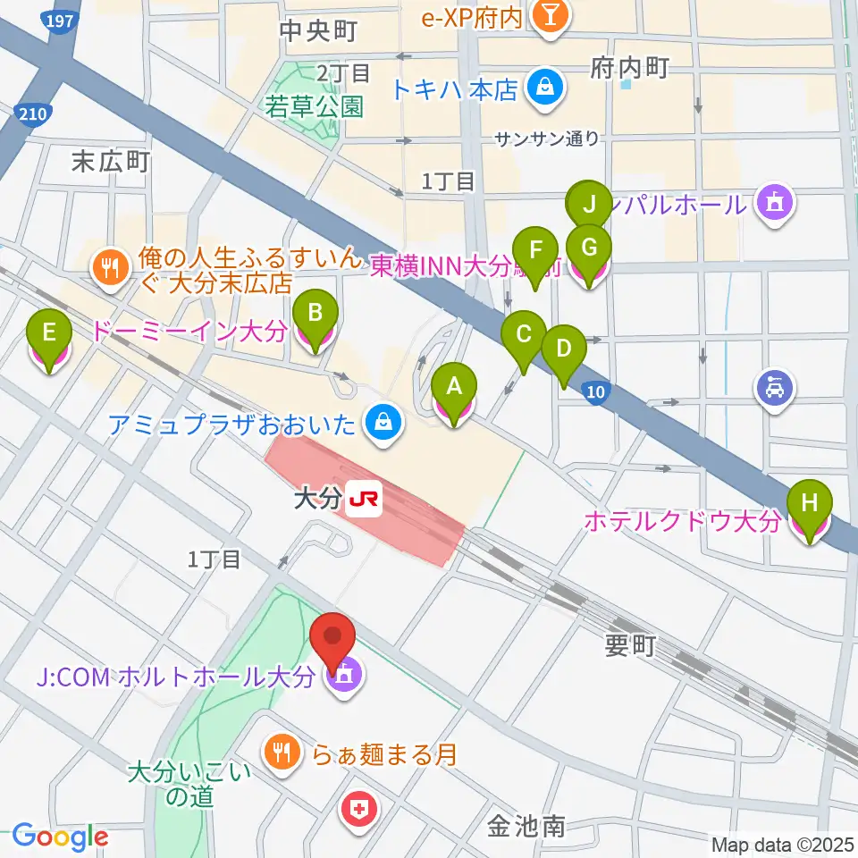 J:COM ホルトホール大分周辺のホテル一覧地図