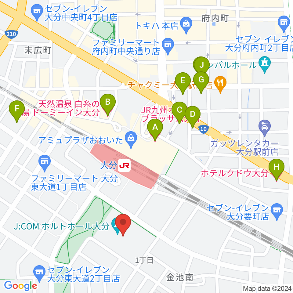 ホルトホール大分 スタジオA/B/C周辺のホテル一覧地図