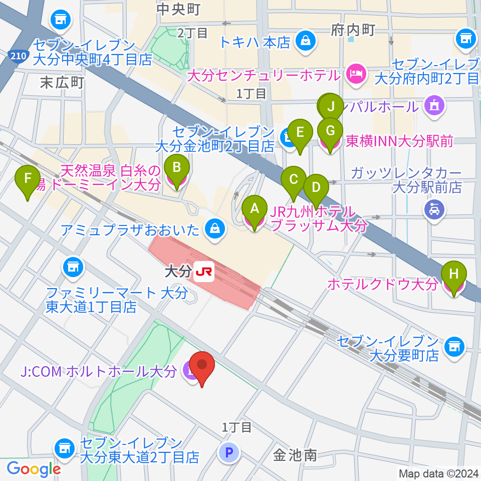 ホルトホール大分 スタジオA/B/C周辺のホテル一覧地図