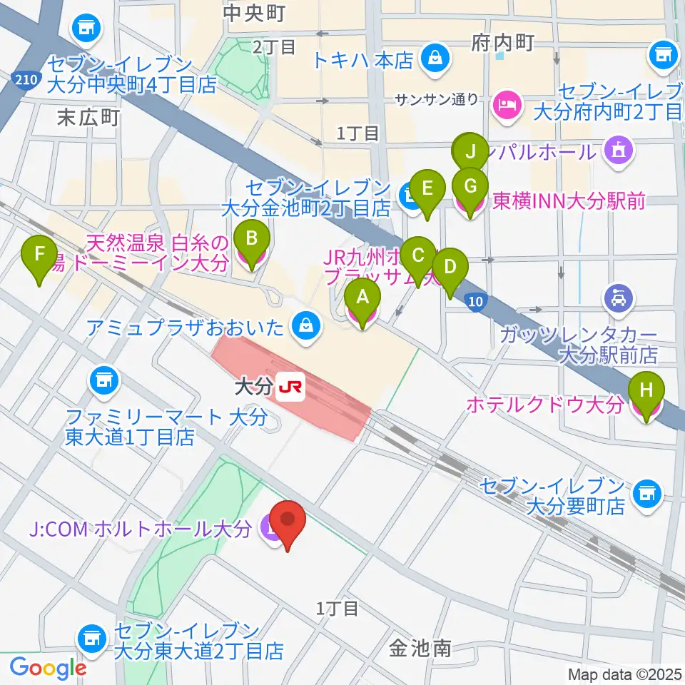 ホルトホール大分 スタジオA/B/C周辺のホテル一覧地図