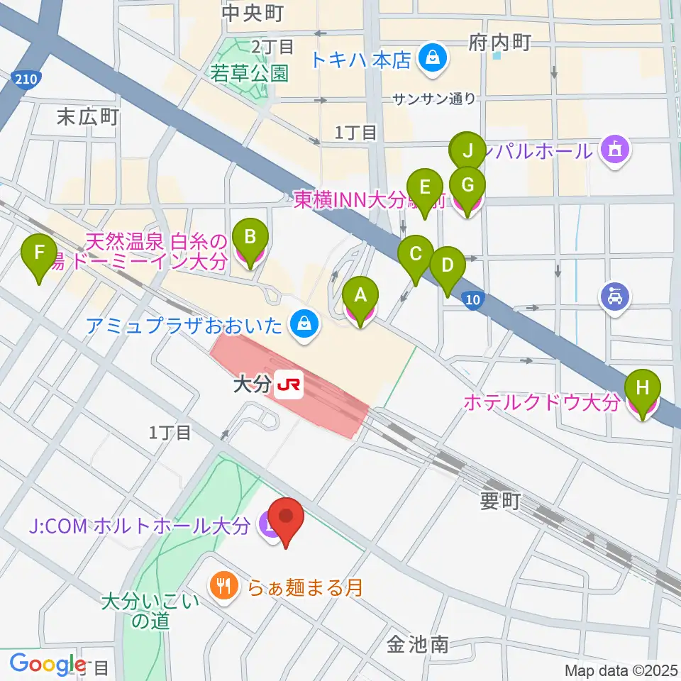 ホルトホール大分 スタジオA/B/C周辺のホテル一覧地図