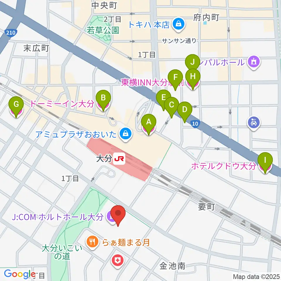 ホルトホール大分 スタジオA/B/C周辺のホテル一覧地図