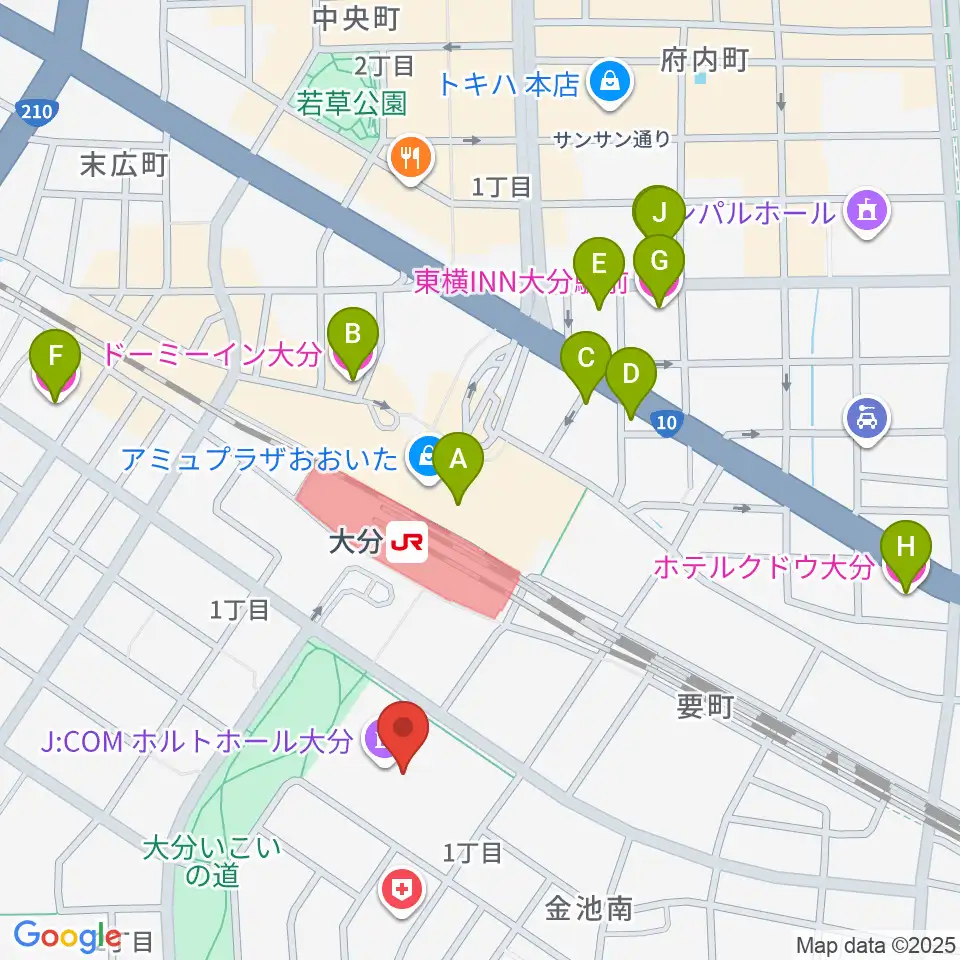 ホルトホール大分 スタジオA/B/C周辺のホテル一覧地図