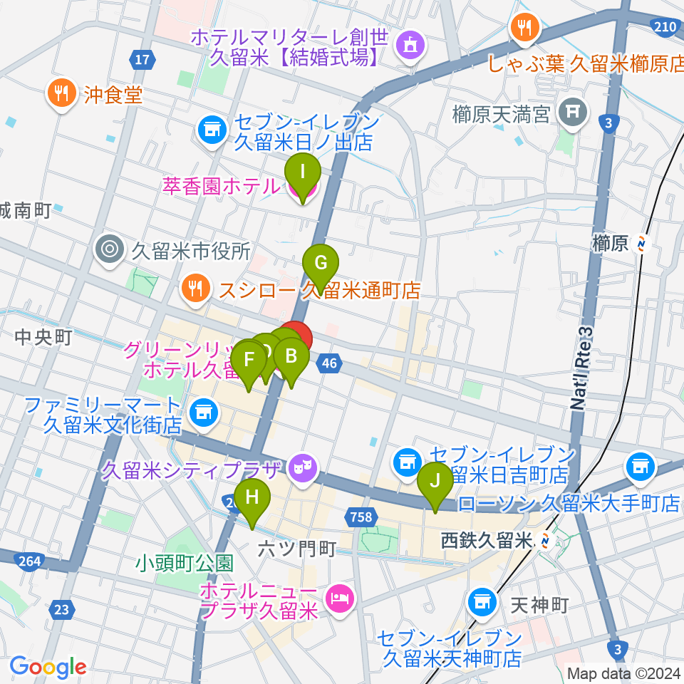 久留米ライズアップ周辺のホテル一覧地図