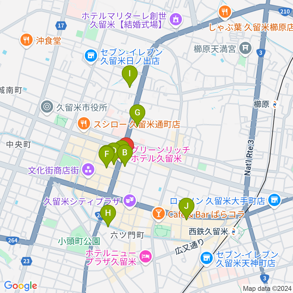 久留米ライズアップ周辺のホテル一覧地図