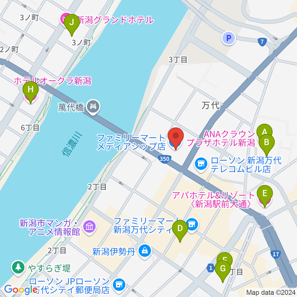 新潟日報メディアシップ 日報ホール周辺のホテル一覧地図