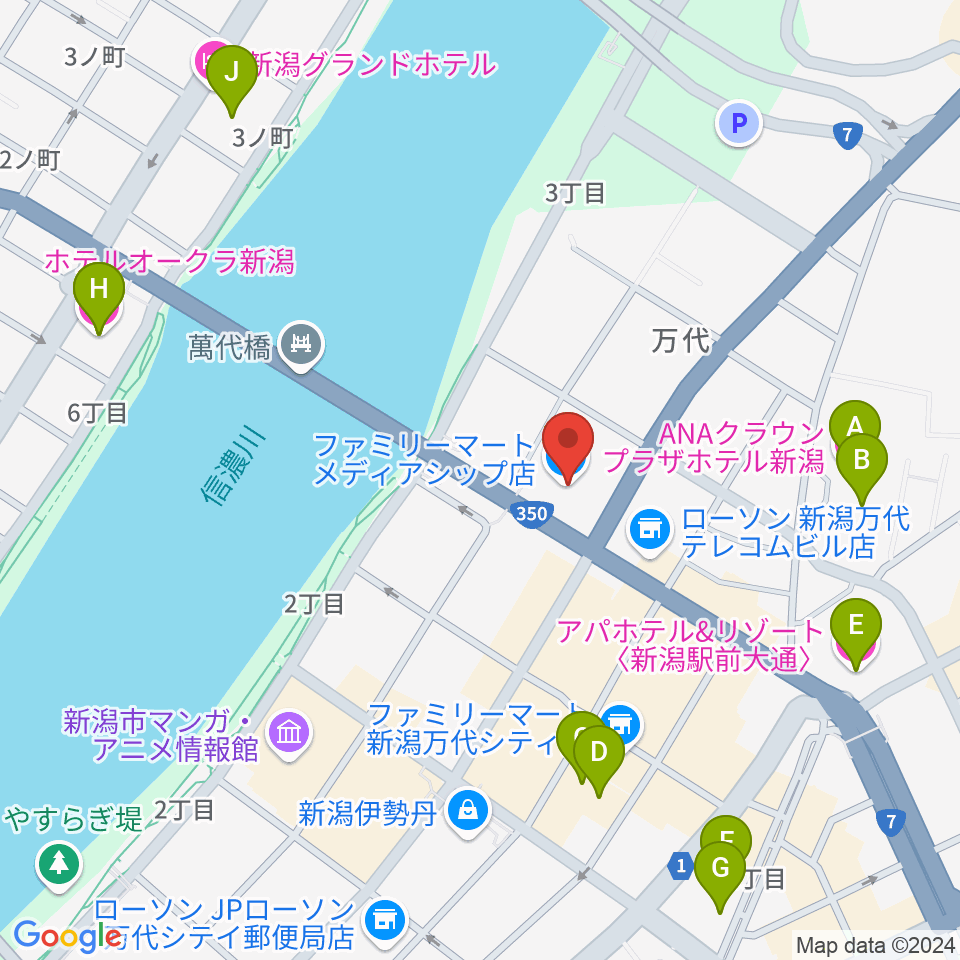 新潟日報メディアシップ 日報ホール周辺のホテル一覧地図