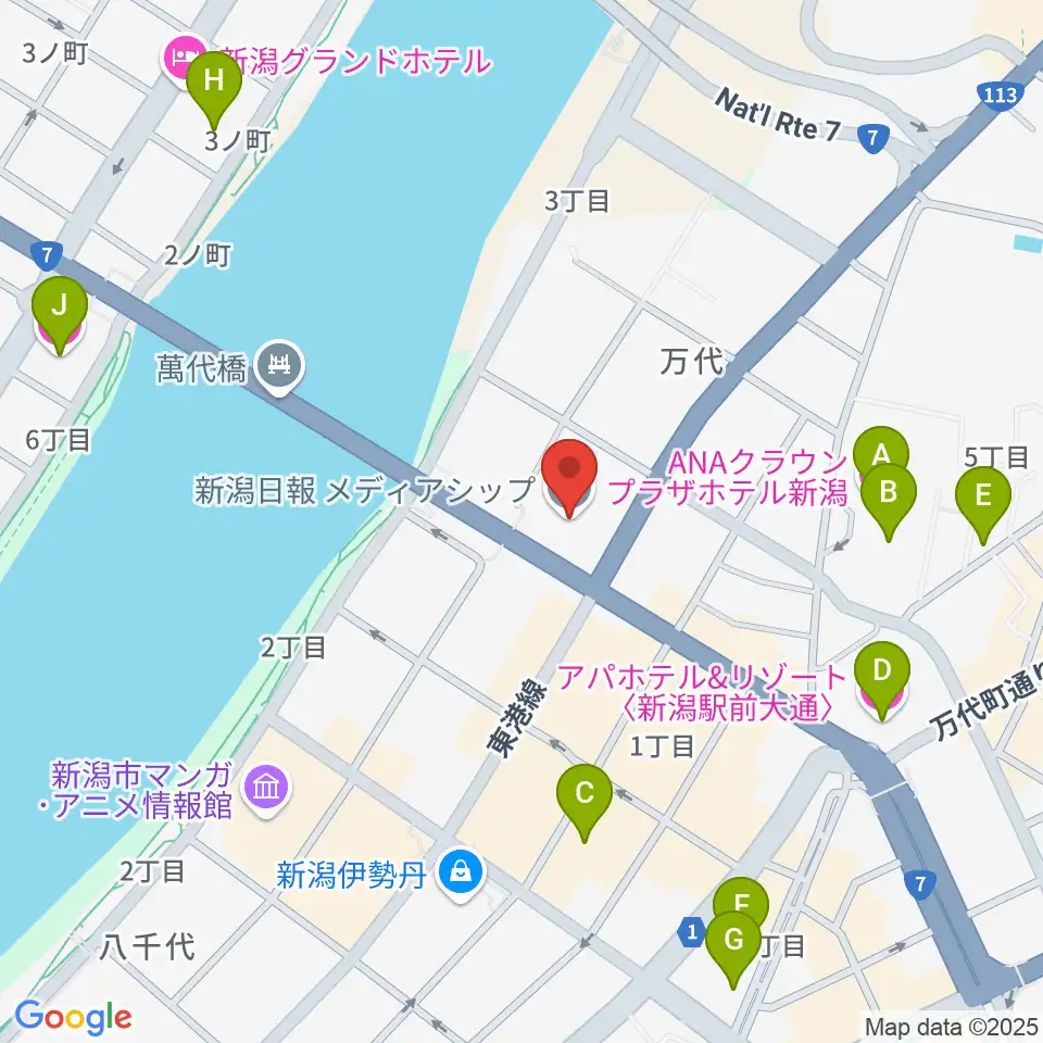 新潟日報メディアシップ 日報ホール周辺のホテル一覧地図