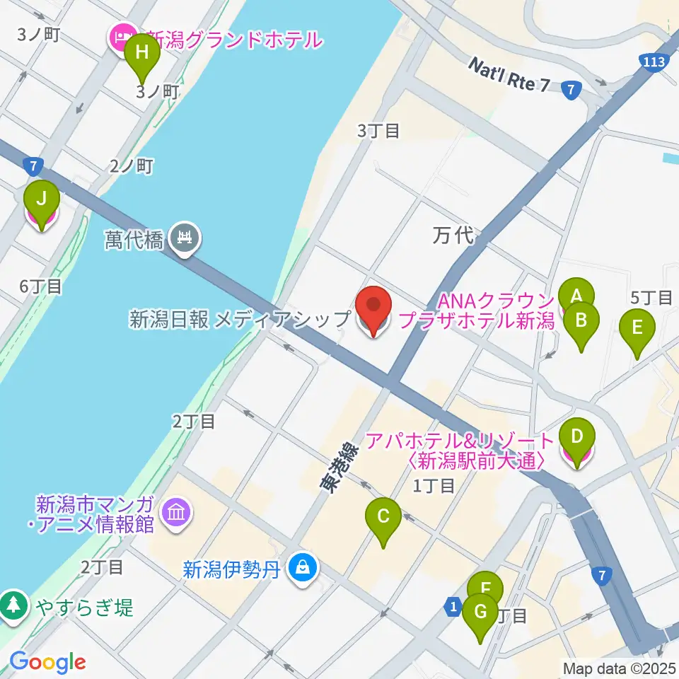 新潟日報メディアシップ 日報ホール周辺のホテル一覧地図