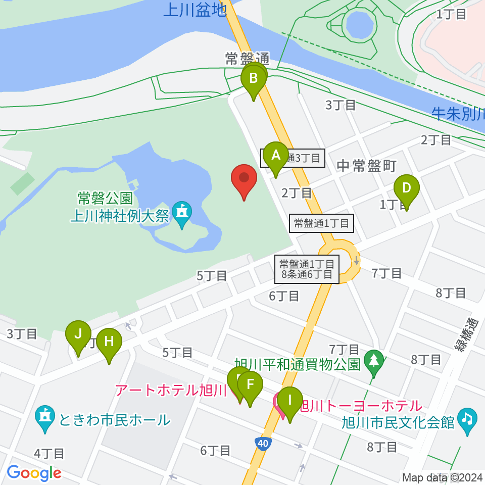 旭川市公会堂周辺のホテル一覧地図