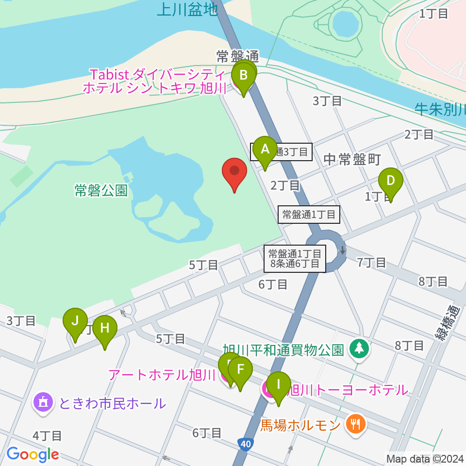 旭川市公会堂周辺のホテル一覧地図