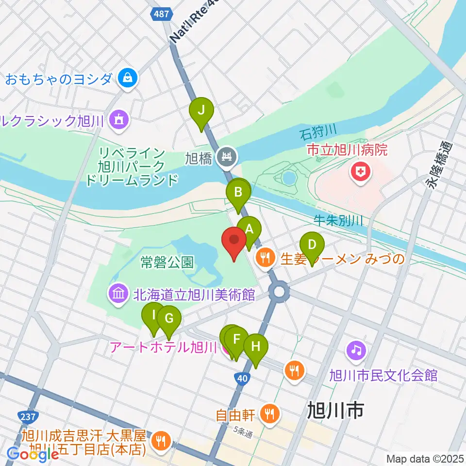 旭川市公会堂周辺のホテル一覧地図