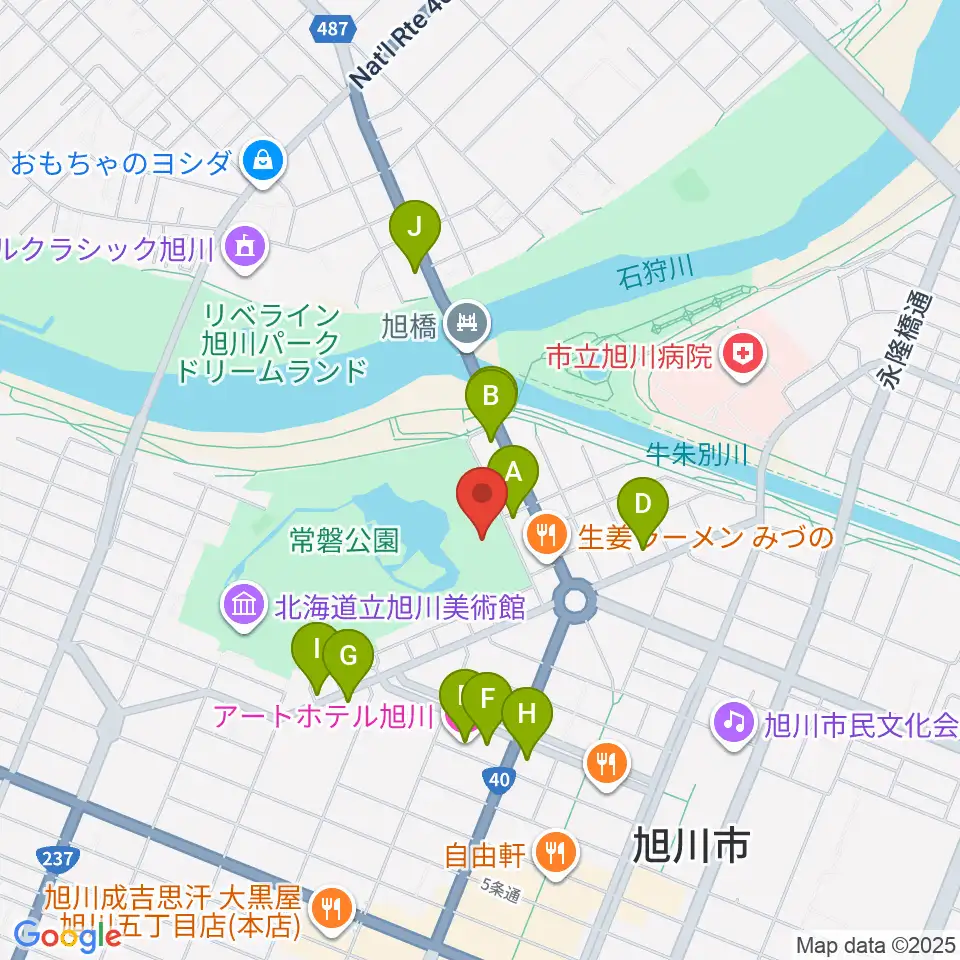 旭川市公会堂周辺のホテル一覧地図