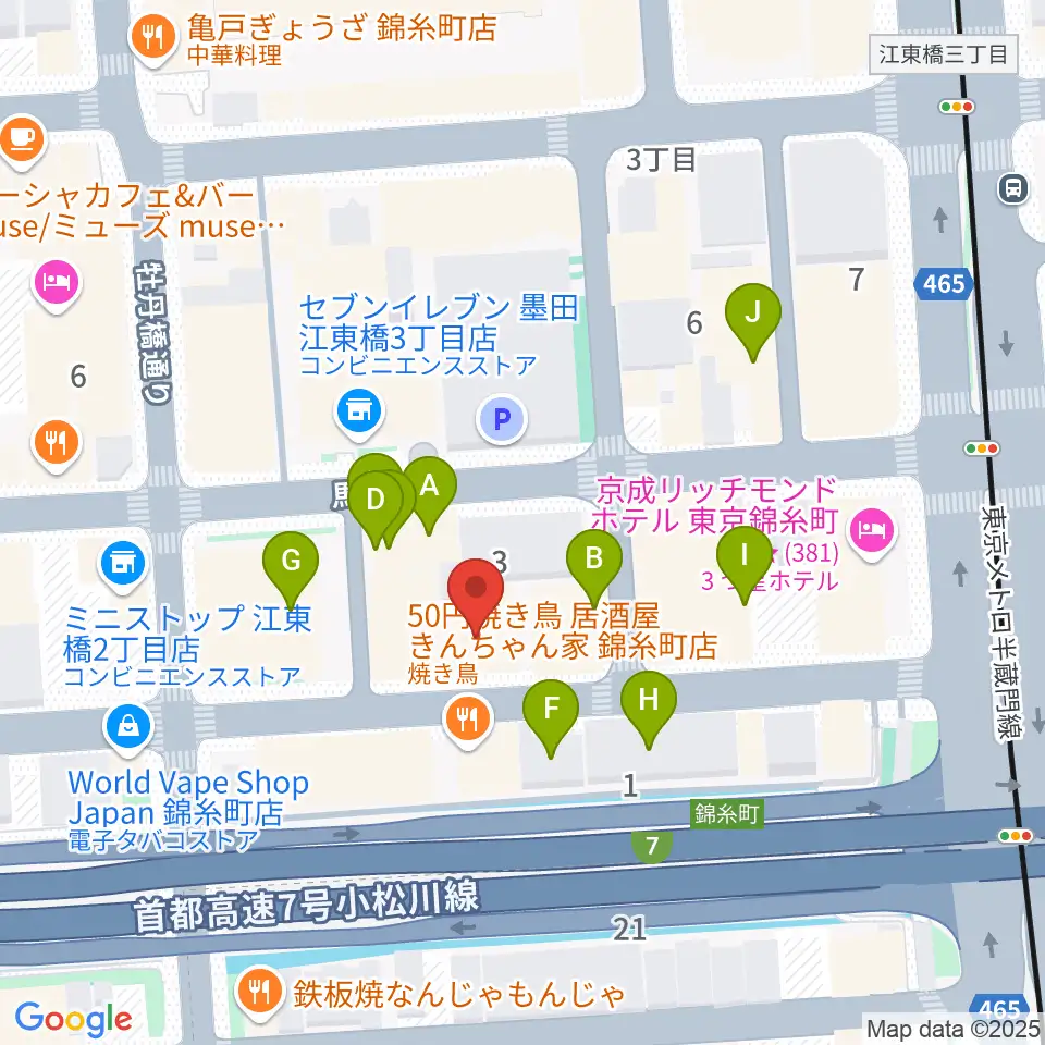 錦糸町ヒューズボックス周辺のホテル一覧地図