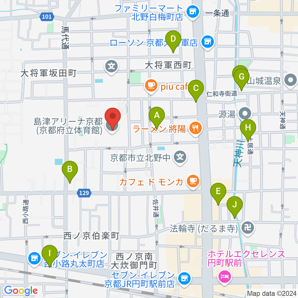 島津アリーナ京都周辺のホテル一覧地図