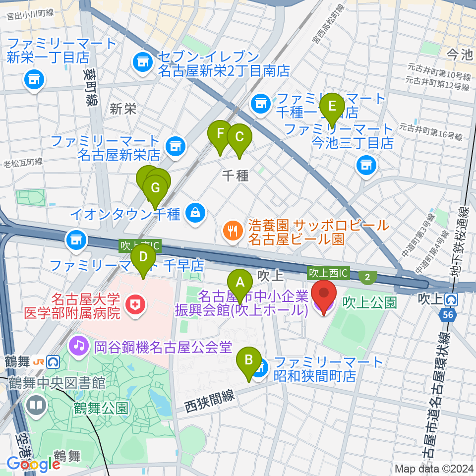 名古屋市中小企業振興会館 吹上ホール周辺のホテル一覧地図