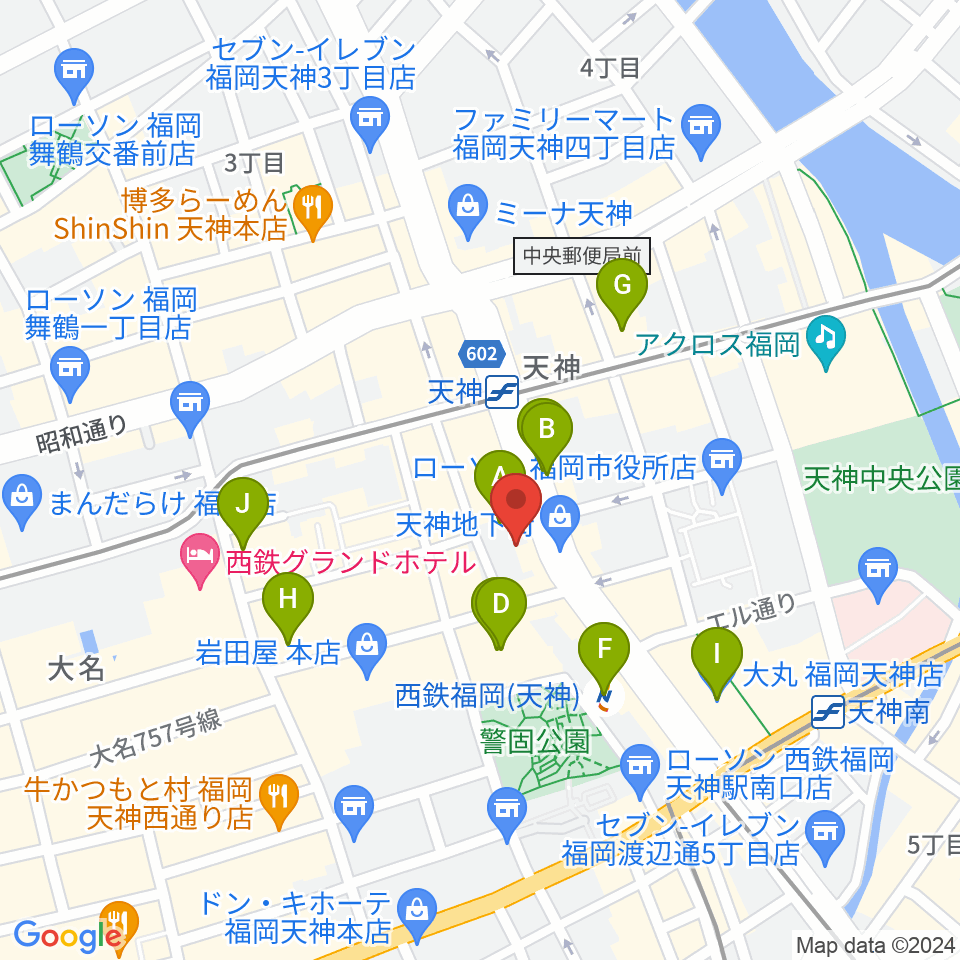 西鉄ホール周辺のホテル一覧地図