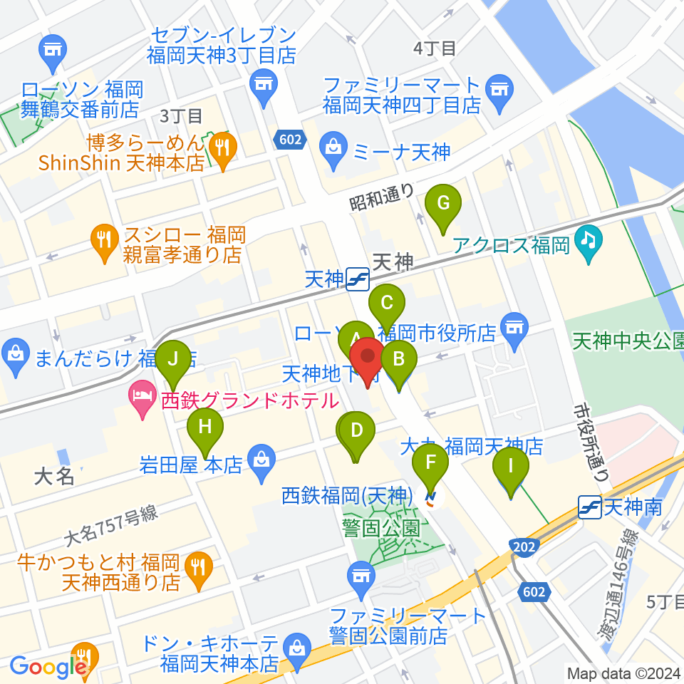 西鉄ホール周辺のホテル一覧地図