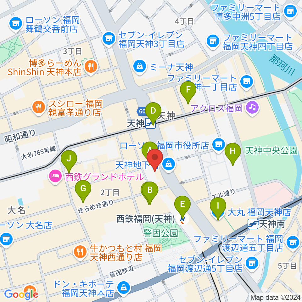 西鉄ホール周辺のホテル一覧地図