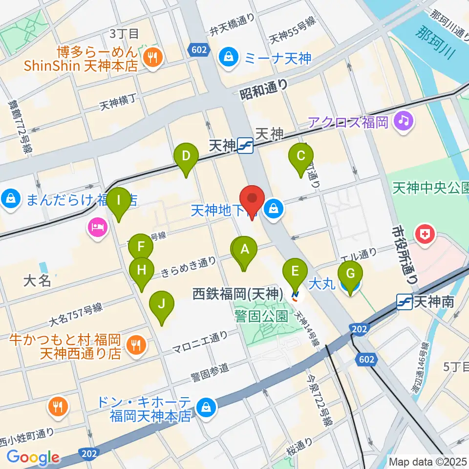 西鉄ホール周辺のホテル一覧地図