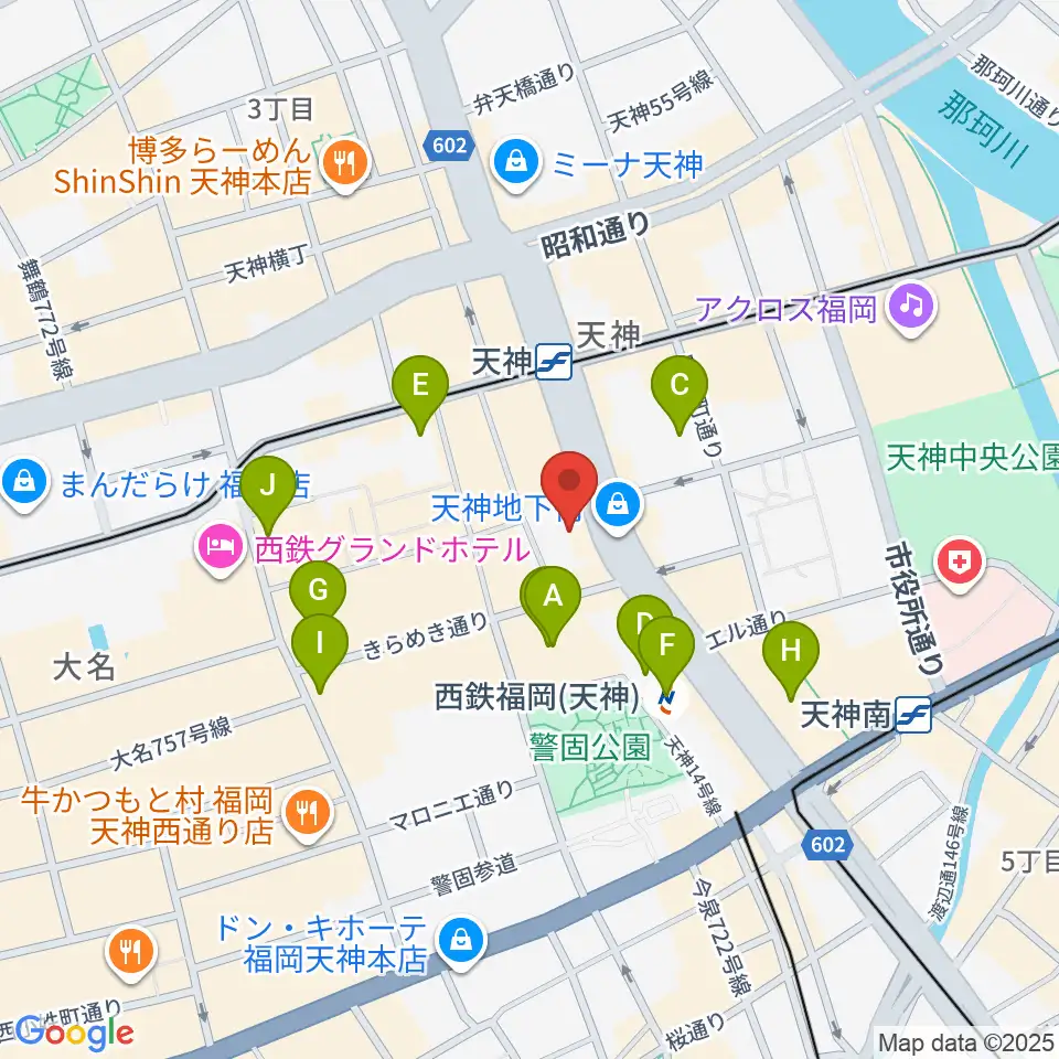 西鉄ホール周辺のホテル一覧地図