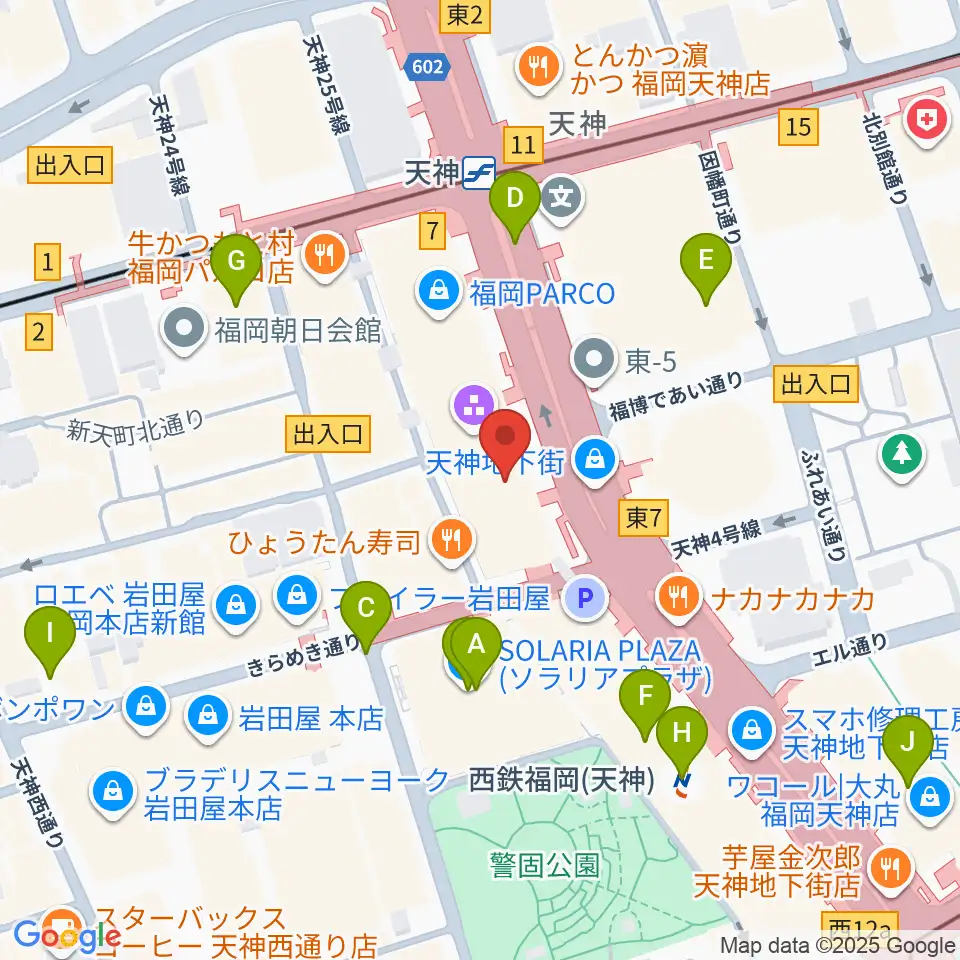 西鉄ホール周辺のホテル一覧地図