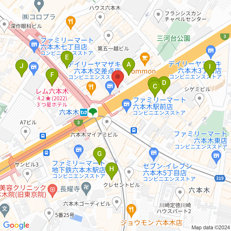 俳優座劇場周辺のホテル一覧地図