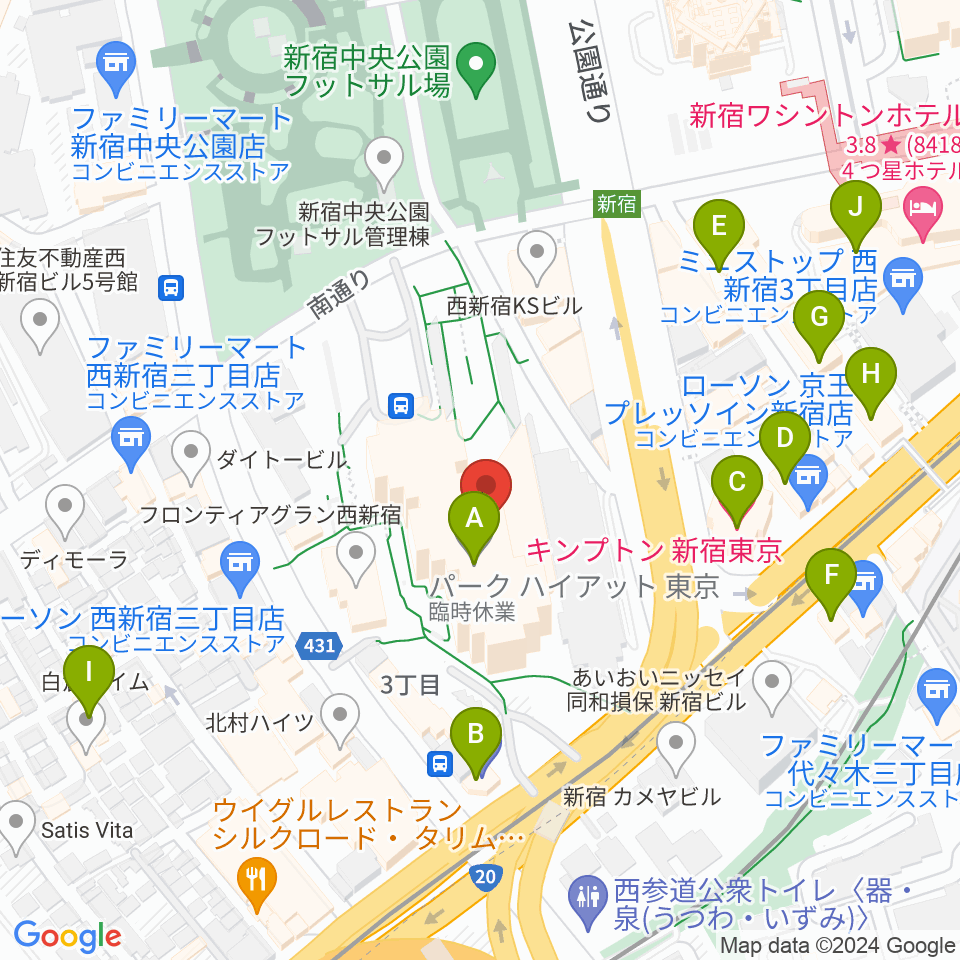 新宿パークタワーホール周辺のホテル一覧地図