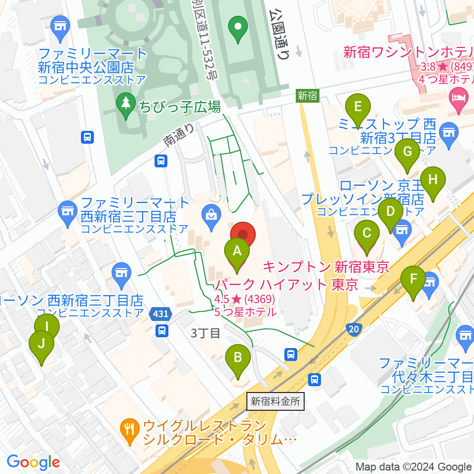 新宿パークタワーホール周辺のホテル一覧地図