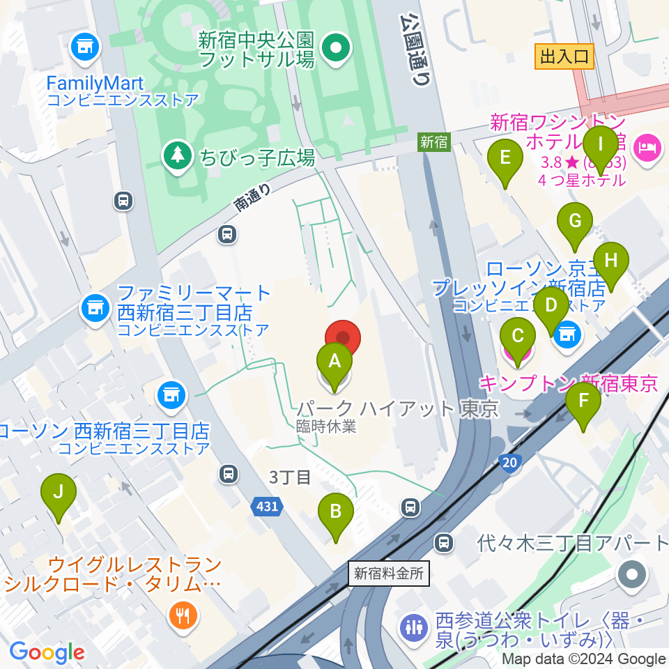 新宿パークタワーホール周辺のホテル一覧地図