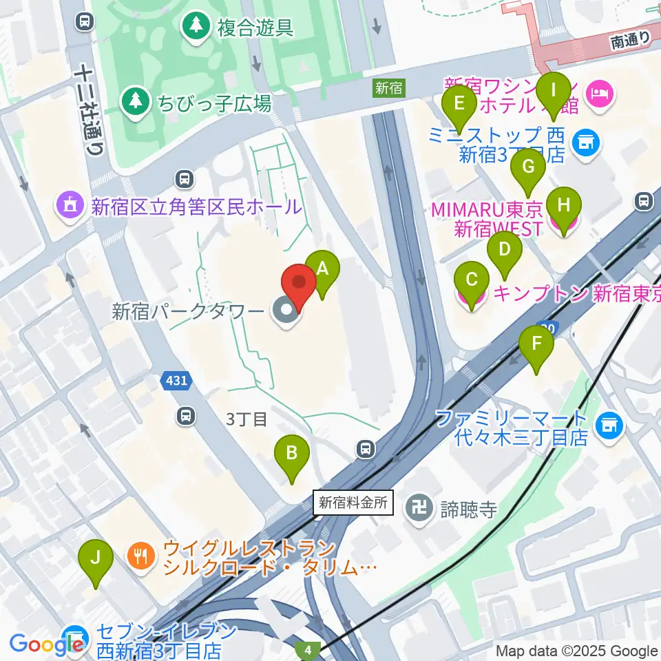 新宿パークタワーホール周辺のホテル一覧地図