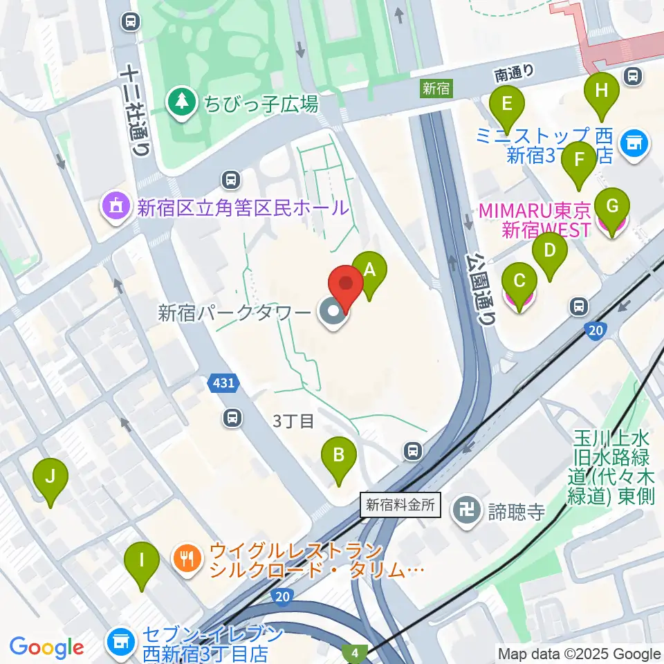 新宿パークタワーホール周辺のホテル一覧地図
