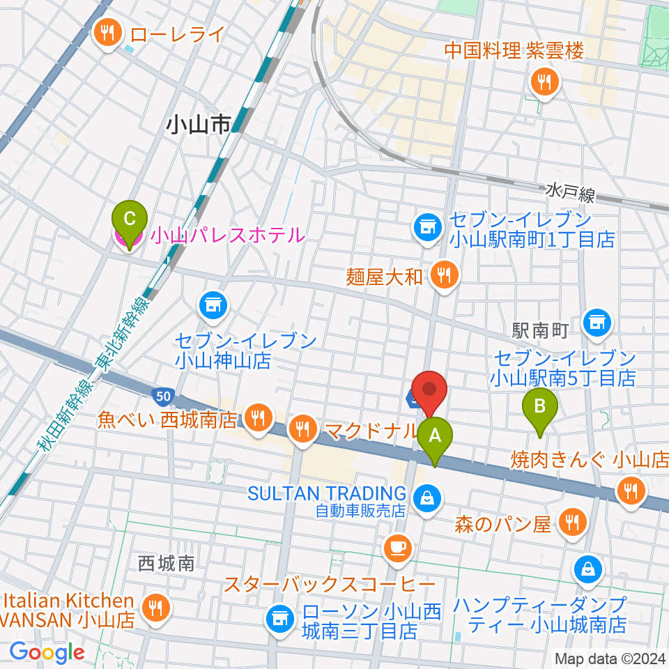 小山フェローズ周辺のホテル一覧地図