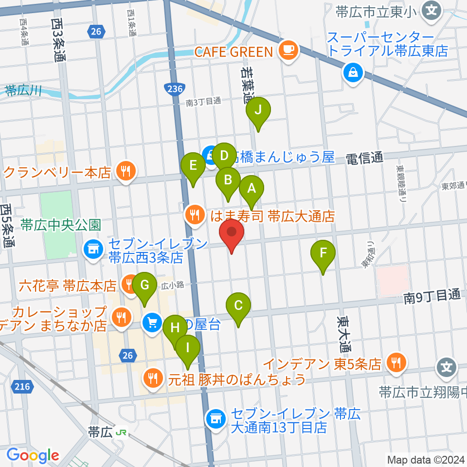 JAGA エフエムおびひろ周辺のホテル一覧地図