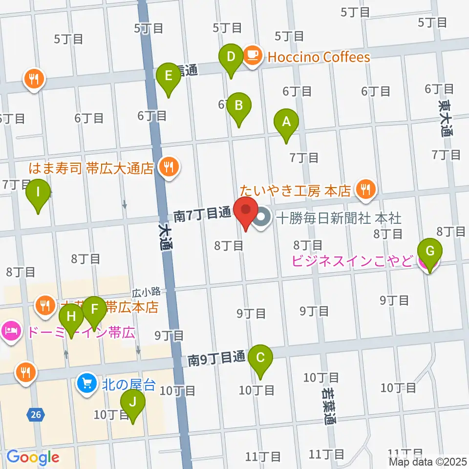 JAGA エフエムおびひろ周辺のホテル一覧地図