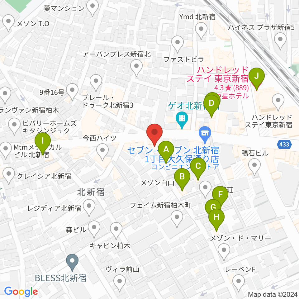 大久保ドルチェビータ周辺のホテル一覧地図