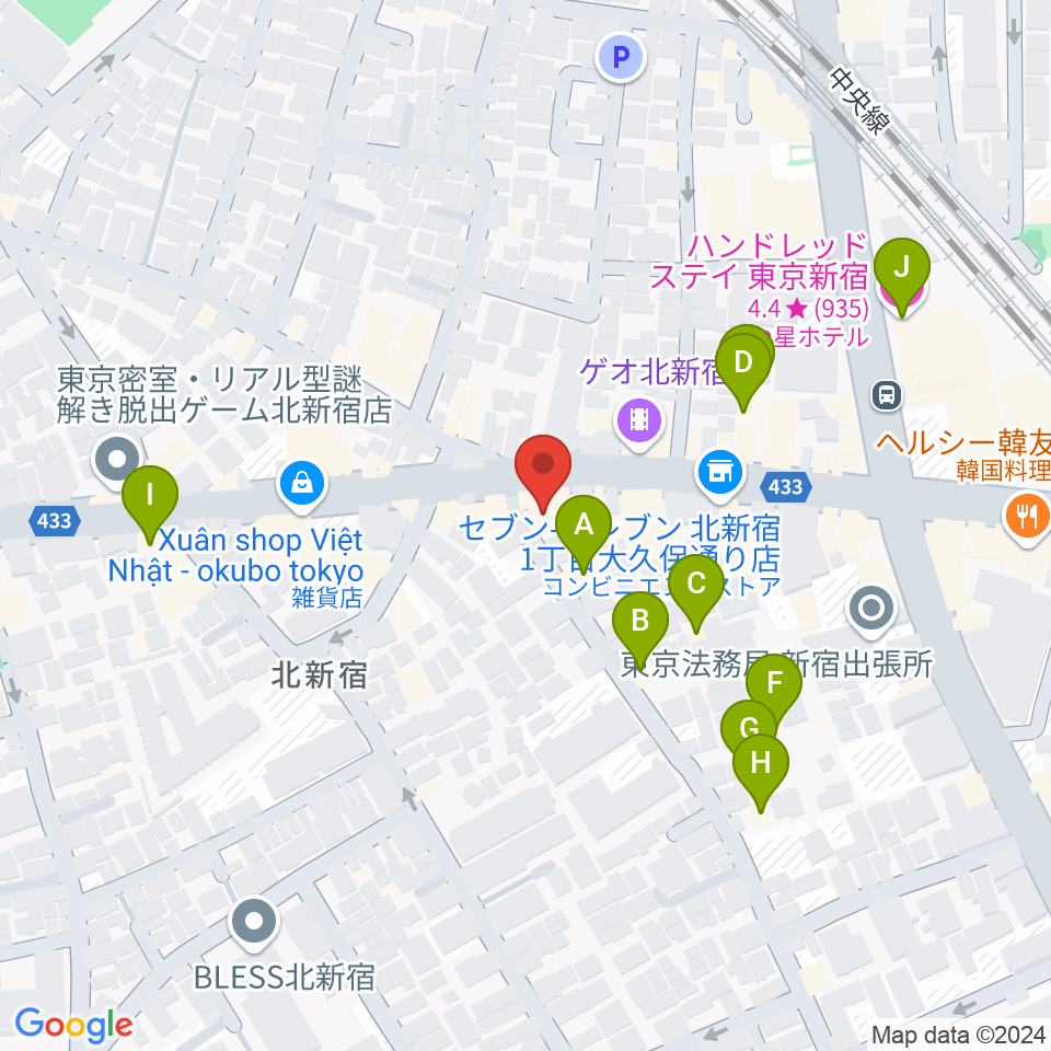 大久保ドルチェビータ周辺のホテル一覧地図