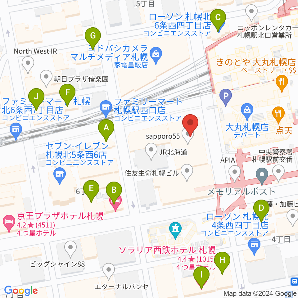 札幌センター ヤマハミュージック周辺のホテル一覧地図