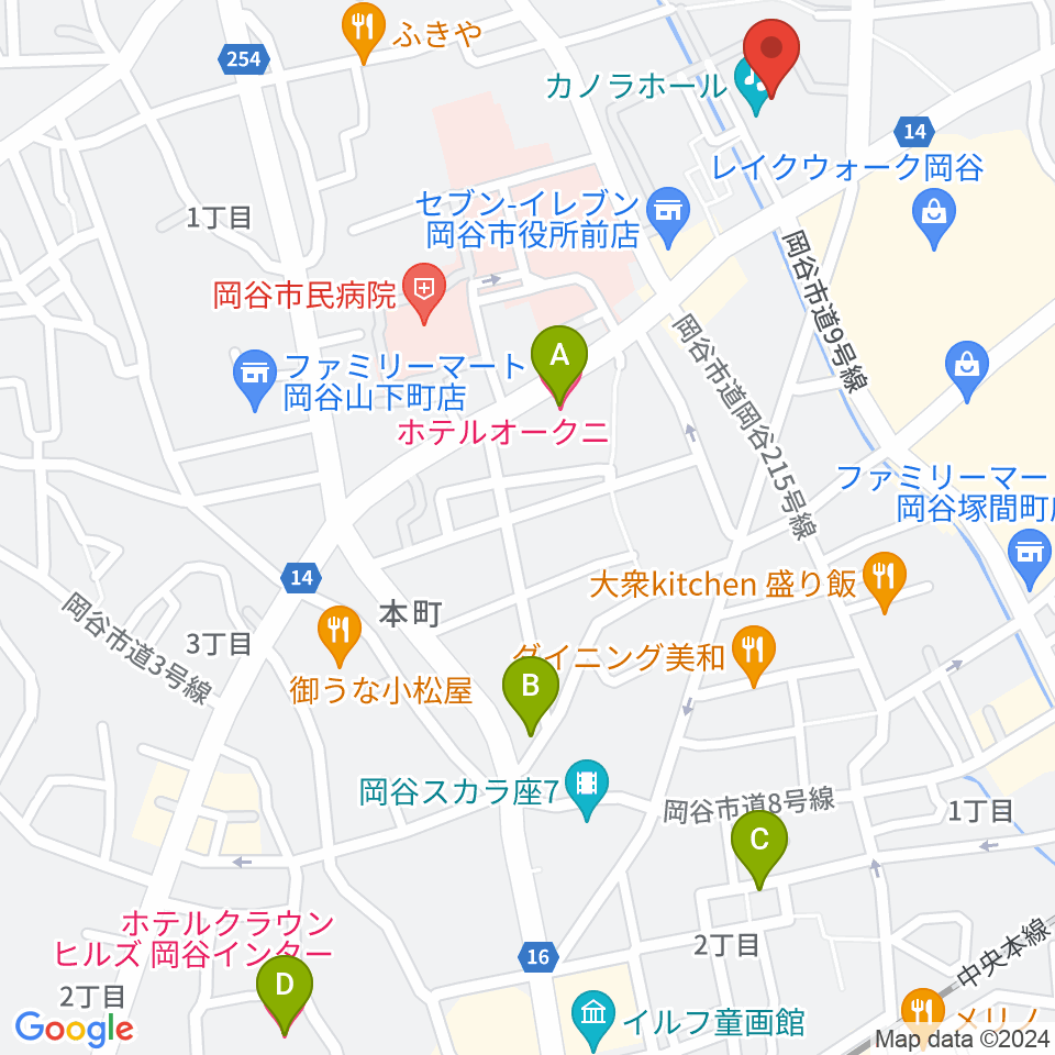 カノラホール 岡谷市文化会館周辺のホテル一覧地図