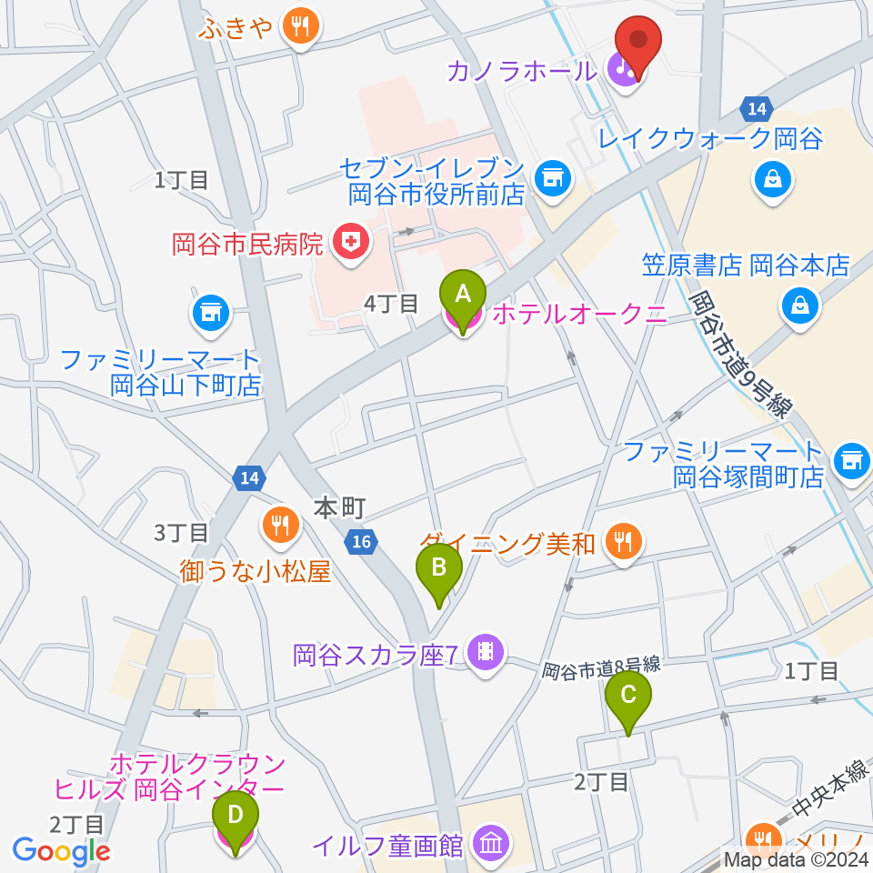 カノラホール 岡谷市文化会館周辺のホテル一覧地図