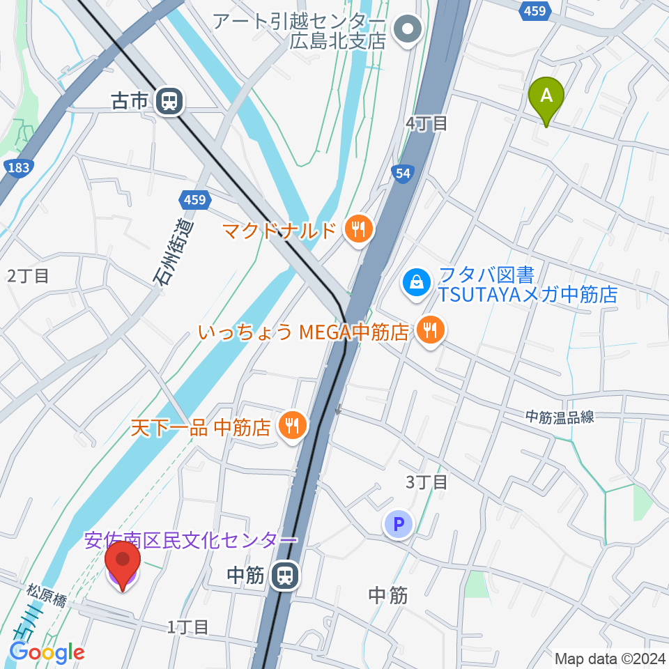 マエダハウジング安佐南区民文化センター周辺のホテル一覧地図