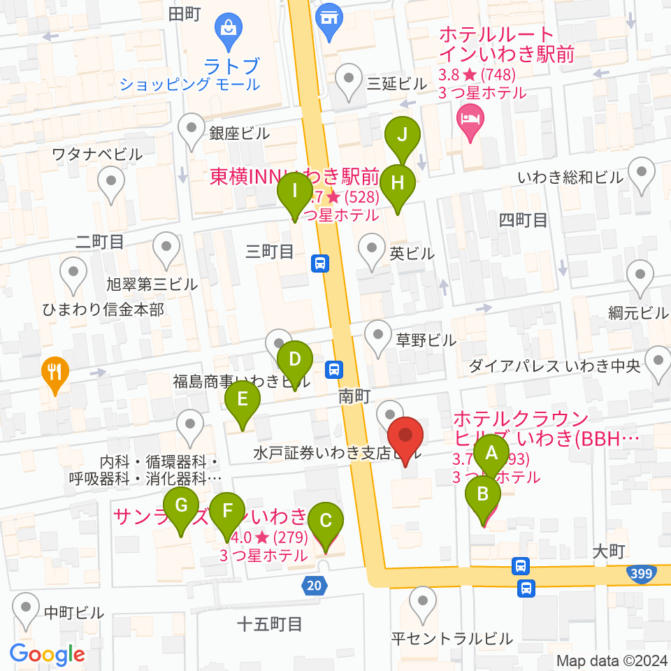 FMいわき周辺のホテル一覧地図