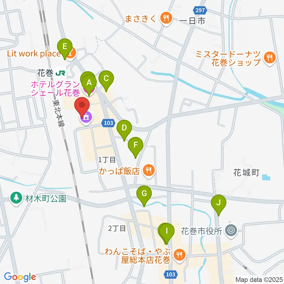 えふえむ花巻周辺のホテル一覧地図