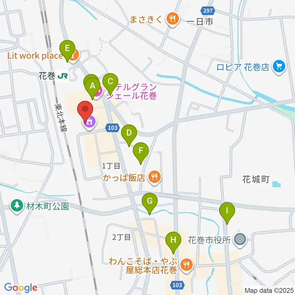 えふえむ花巻周辺のホテル一覧地図