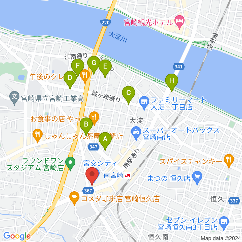 宮崎サンシャインFM周辺のホテル一覧地図